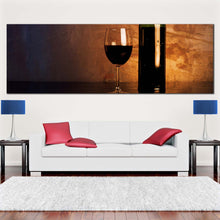 Load image into Gallery viewer, wine  glass  canvas  print  green  wine  bottle  canvas  artwork  fancy  red  wine  panoramic  canvas  wall  art In Living Room
