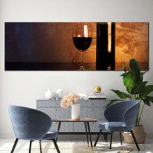 Load image into Gallery viewer, wine  glass  canvas  print  green  wine  bottle  canvas  artwork  fancy  red  wine  panoramic  canvas  wall  art For Living Room
