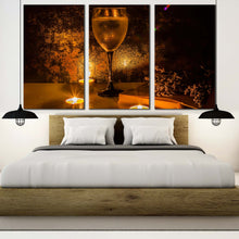 Load image into Gallery viewer, wine glass canvas wall art orange wine atmosphere 3 piece canvas wine and brown lavender canvas print wine candles book multi canvas For Your Bredroom
