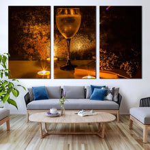 Load image into Gallery viewer, wine glass canvas wall art orange wine atmosphere 3 piece canvas wine and brown lavender canvas print wine candles book multi canvas For Living Room
