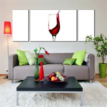 Load image into Gallery viewer, wine glass canvas wall art white abstract wine triptych canvas print red splash of wine 3 piece canvas For Living Room
