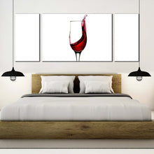 Load image into Gallery viewer, wine glass canvas wall art white abstract wine triptych canvas print red splash of wine 3 piece canvas For Bedroom
