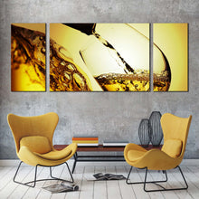 Load image into Gallery viewer, wine glass canvas wall art yellow liquor bottle canvas print white wine poured 3 piece multi canvas artwork For Living Room
