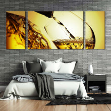 Load image into Gallery viewer, wine glass canvas wall art yellow liquor bottle canvas print white wine poured 3 piece multi canvas artwork For Bedroom
