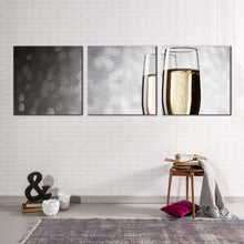 Load image into Gallery viewer, wine  glasses  canvas  print  yellow  black  winery  glasses  3  piece  canvas  wall  art  golden  wine  canvas  set
