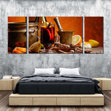 Load image into Gallery viewer, wine glasses canvas wall art orange fruits wine bottles multi canvas red wine glass 3 piece canvas print In Bedroom
