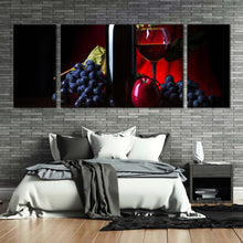 Load image into Gallery viewer, wine grapes canvas wall art red wine glass triptych canvas set black wine bottle 3 piece canvas print In Bedroom
