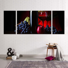 Load image into Gallery viewer, wine grapes canvas wall art red wine glass triptych canvas set black wine bottle 3 piece canvas print
