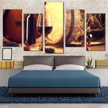 Load image into Gallery viewer, wine grapes canvas wall art wine bottle and brown guitar 5 piece canvas print red wine glass multi canvas artwork For Bedroom
