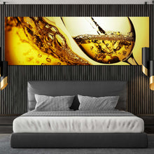 Load image into Gallery viewer, wine  pouring  canvas  wall  art  white  wine  glass  close  up  wide  canvas  yellow  liquor  bottle  glass  1  piece  canvas  print For Bedroom
