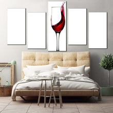 Load image into Gallery viewer, wine splashing canvas wall art red wine poured 5 piece canvas set white background wine glass multi canvas artwork For Your Bedroom
