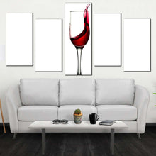 Load image into Gallery viewer, wine splashing canvas wall art red wine poured 5 piece canvas set white background wine glass multi canvas artwork For Living Room
