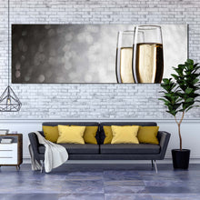 Load image into Gallery viewer, winery  glasses  canvas  wall  art  still  life  wine  glass  panoramic  canvas  print  yellow  black  wine  glasses  canvas  artwork In Living Room
