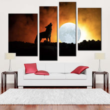 Load image into Gallery viewer, wolf animal canvas print animal white moon 4 piece canvas wall art black wolf profile canvas set for living room
