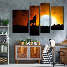 Load image into Gallery viewer, wolf animal canvas print animal white moon 4 piece canvas wall art black wolf profile canvas set for your living room 
