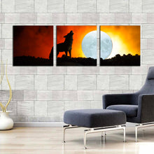 Load image into Gallery viewer, wolf  profile  canvas  wall  art  wolf  profile  3  piece  canvas  print  black  wolf  at  night  multiple  canvas For Living Room
