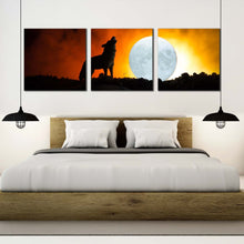 Load image into Gallery viewer, wolf  profile  canvas  wall  art  wolf  profile  3  piece  canvas  print  black  wolf  at  night  multiple  canvas For Bedroom
