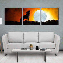 Load image into Gallery viewer, wolf  profile  canvas  wall  art  wolf  profile  3  piece  canvas  print  black  wolf  at  night  multiple  canvas In Living Room
