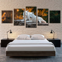 Load image into Gallery viewer, wolf scenery canvas wall art orange nature wolves wildlife multiple canvas white wolves landscape 5 piece canvas print For Bedroom
