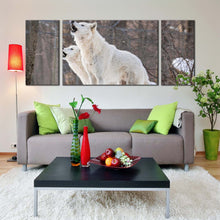 Load image into Gallery viewer, wolves howling canvas print white wolf snow 3 piece canvas wall art wolf in brown nature multiple canvas For Living Room
