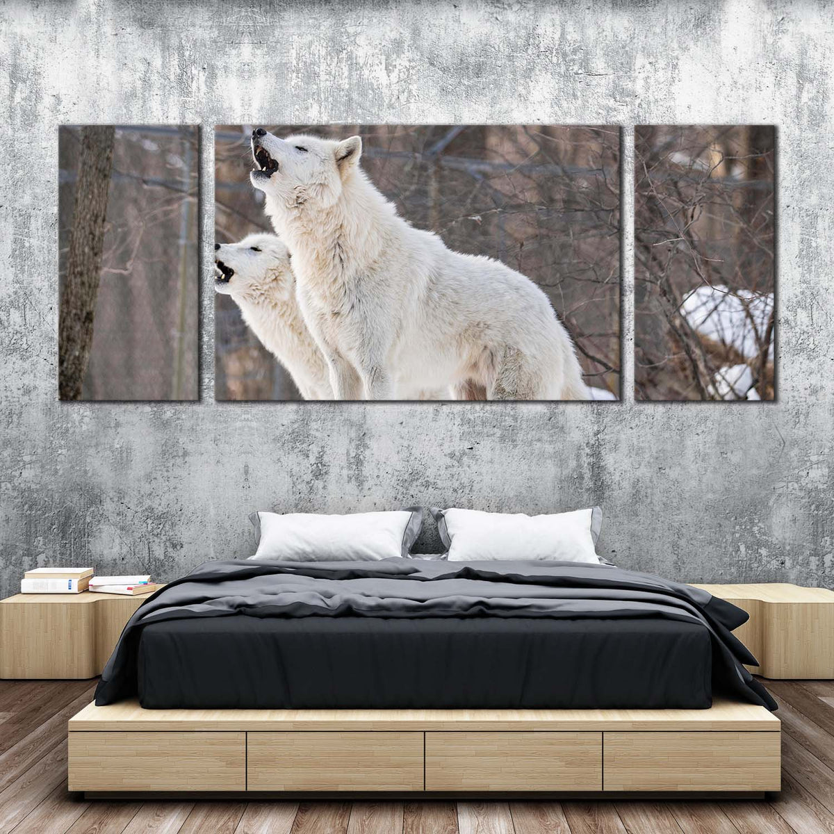 Wolves Howling Canvas Print, White Wolf Snow 3 Piece Canvas Wall Art ...