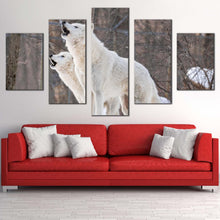 Load image into Gallery viewer, wolves snow canvas wall art arctic wolves in brown nature canvas print white wolves in brown nature 5 piece canvas set For Living Room
