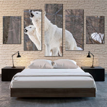 Load image into Gallery viewer, wolves snow canvas wall art arctic wolves in brown nature canvas print white wolves in brown nature 5 piece canvas set For Bedroom
