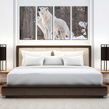 Load image into Gallery viewer, wolves wildlife canvas wall art white wolves howling 4 piece canvas print arctic wolf in brown nature canvas set For Bedroom
