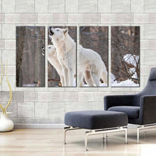 Load image into Gallery viewer, wolves wildlife canvas wall art white wolves howling 4 piece canvas print arctic wolf in brown nature canvas set For Living Room
