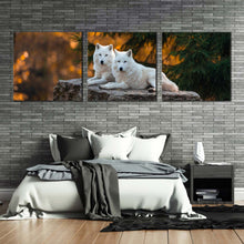 Load image into Gallery viewer, wolves  wildlife  canvas  wall  art  wolf  orange  nature  scenery  3  piece  canvas  print  white  wolves  triptych  multi  canvas For Bedroom
