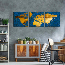Load image into Gallery viewer, world  map  canvas  wall  art  blue  flat  earth  3  piece  canvas  set  yellow  vintage  world  map  canvas  print
