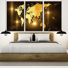 Load image into Gallery viewer, world map canvas wall art brown 3d earth map canvas print yellow world map digital painting 3 piece canvas print For Bedroom
