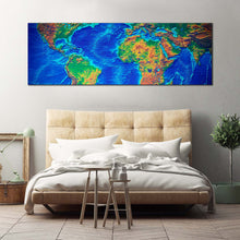 Load image into Gallery viewer, world  map  canvas  wall  art  detailed  green  earth  map  1  piece  canvas  print  blue  abstract  flat  world  canvas  artwork For Bedroom
