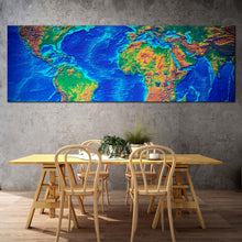 Load image into Gallery viewer, world  map  canvas  wall  art  detailed  green  earth  map  1  piece  canvas  print  blue  abstract  flat  world  canvas  artwork In Dinning Room
