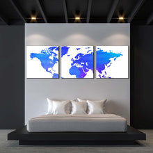 Load image into Gallery viewer, world  map  canvas  wall  art  detailed  world  map  3  piece  canvas  set  blue  purple  map  of  continents  canvas  print For Bedroom
