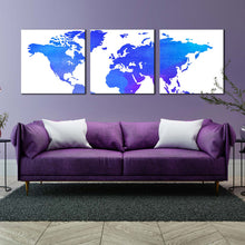 Load image into Gallery viewer, world  map  canvas  wall  art  detailed  world  map  3  piece  canvas  set  blue  purple  map  of  continents  canvas  print For Living Room
