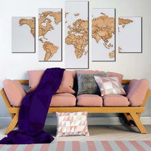 Load image into Gallery viewer, world map canvas wall art detailed world map 5 piece canvas set blue purple map of continents canvas print For Living room
