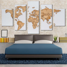 Load image into Gallery viewer, world map canvas wall art detailed world map 5 piece canvas set blue purple map of continents canvas print In Bedroom
