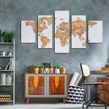 Load image into Gallery viewer, world map canvas wall art detailed world map 5 piece canvas set blue purple map of continents canvas print
