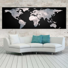 Load image into Gallery viewer, world  map  canvas  wall  art  grey  map  of  continents  1  piece  canvas  artwork  black  abstract  map  canvas  print In Living Room
