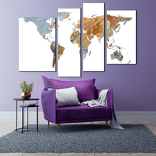 Load image into Gallery viewer, world map canvas wall art orange abstract globe 4 piece canvas print grey world map digital painting canvas set for your living room 
