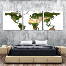 Load image into Gallery viewer, world  map  canvas  wall  art  world  map  digital  painting  canvas  print  white  background  flat  earth  canvas  set  green  detailed  world  map  3  piece  canvas For Bedroom
