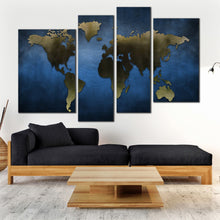 Load image into Gallery viewer, world map blue background canvas wall art 
