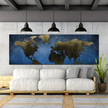 Load image into Gallery viewer, world  map  blue  background  panoramic  canvas  art In Living Room
