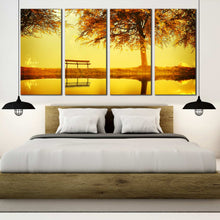 Load image into Gallery viewer, yellow blossom autumn tree bench lake wall art In Your Bedroom
