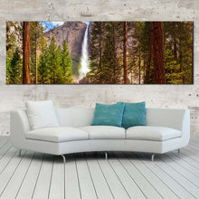 Load image into Gallery viewer, yosemite  falls  canvas  wall  art  california  green  forest  waterfall  wide  canvas  brown  mountain  waterfall  scenery  panoramic  canvas  print For Living Room
