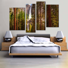 Load image into Gallery viewer, yosemite waterfalls canvas print green forest waterfall multi canvas california brown mountain 4 piece canvas wall art for bedroom
