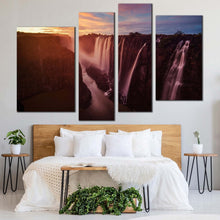 Load image into Gallery viewer, zambezi river canvas print yellow sunset victoria falls 4 piece canvas wall art zimbabwe orange zambezi river nature multi canvas artwork for bedroom
