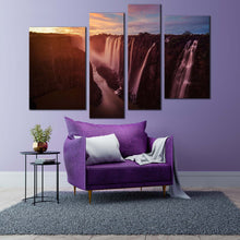 Load image into Gallery viewer, zambezi river canvas print yellow sunset victoria falls 4 piece canvas wall art zimbabwe orange zambezi river nature multi canvas artwork for your living room 
