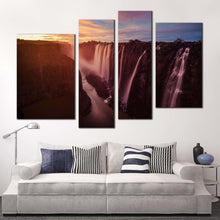 Load image into Gallery viewer, zambezi river canvas print yellow sunset victoria falls 4 piece canvas wall art zimbabwe orange zambezi river nature multi canvas artwork in living room
